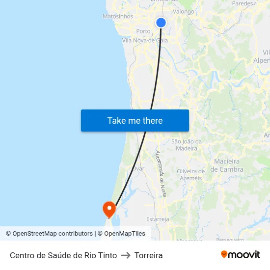 Centro de Saúde de Rio Tinto to Torreira map