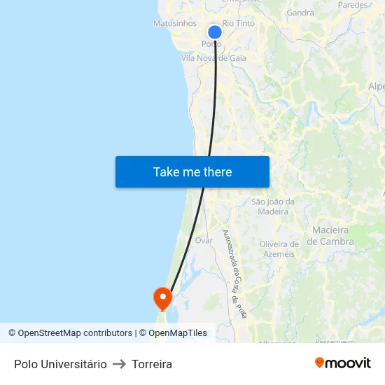 Polo Universitário to Torreira map