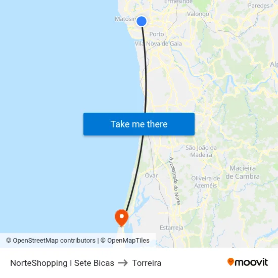 NorteShopping I Sete Bicas to Torreira map