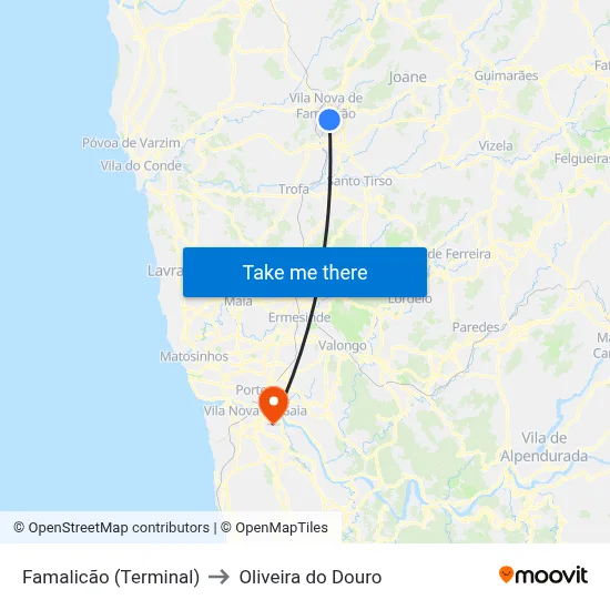 Famalicão (Terminal) to Oliveira do Douro map