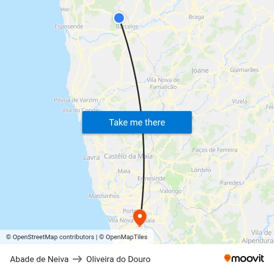 Abade de Neiva to Oliveira do Douro map