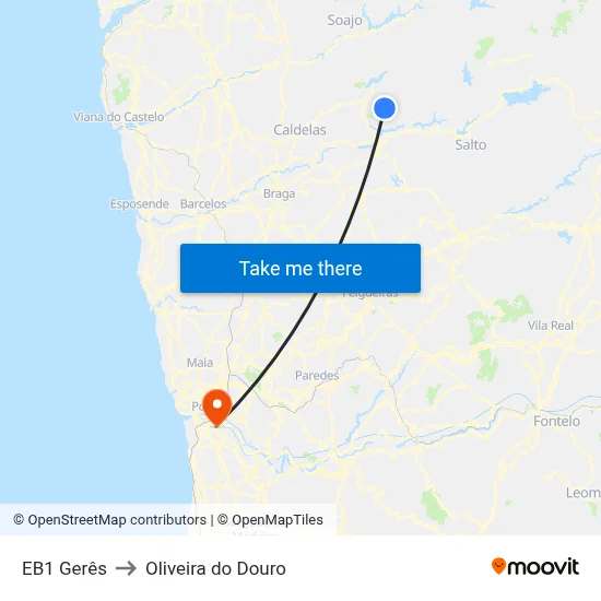 EB1 Gerês to Oliveira do Douro map