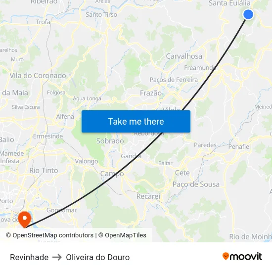 Revinhade to Oliveira do Douro map