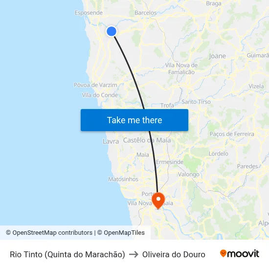 Rio Tinto (Quinta do Marachão) to Oliveira do Douro map