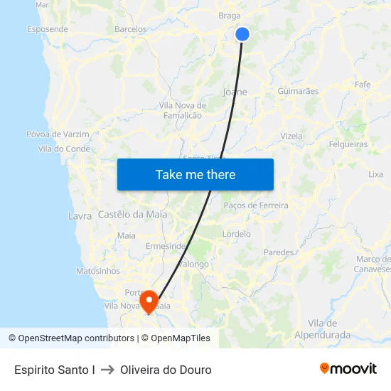 Espirito Santo I to Oliveira do Douro map