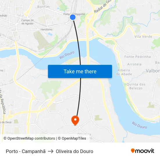 Porto - Campanhã to Oliveira do Douro map