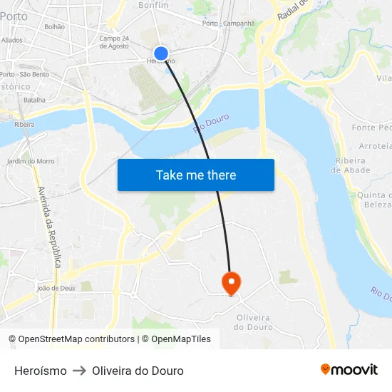 Heroísmo to Oliveira do Douro map