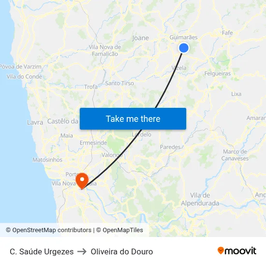 C. Saúde Urgezes to Oliveira do Douro map