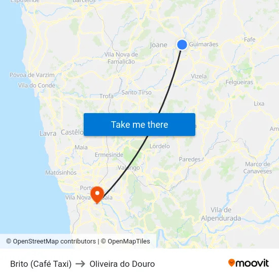 Brito (Café Taxi) to Oliveira do Douro map