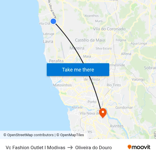 Vc Fashion Outlet I Modivas to Oliveira do Douro map