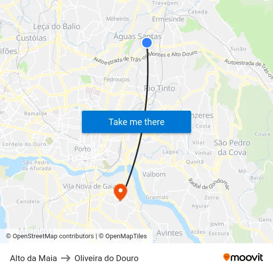 Alto da Maia to Oliveira do Douro map