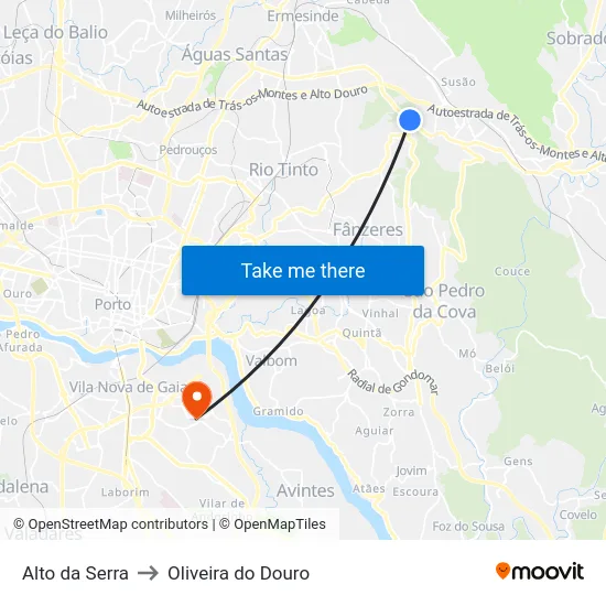 Alto da Serra to Oliveira do Douro map