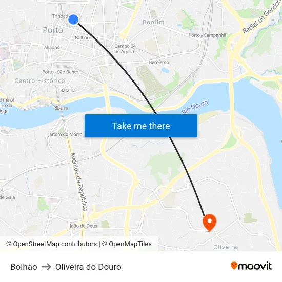 Bolhão to Oliveira do Douro map