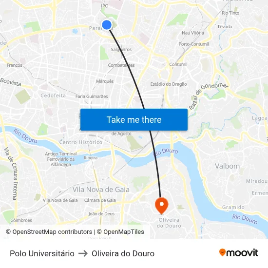 Polo Universitário to Oliveira do Douro map