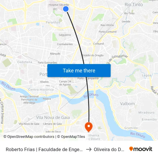 Roberto Frias | Faculdade de Engenharia to Oliveira do Douro map