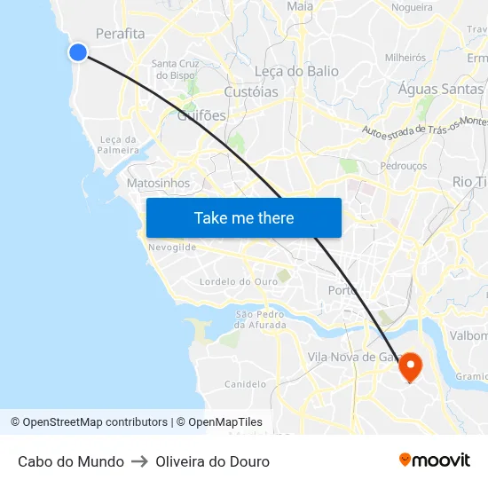 Cabo do Mundo to Oliveira do Douro map
