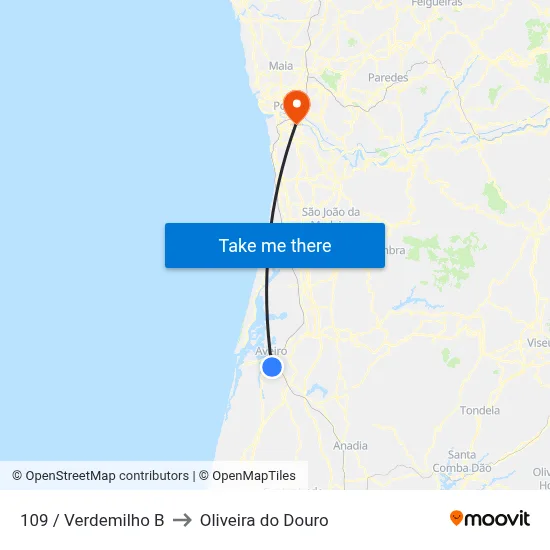 109 / Verdemilho B to Oliveira do Douro map