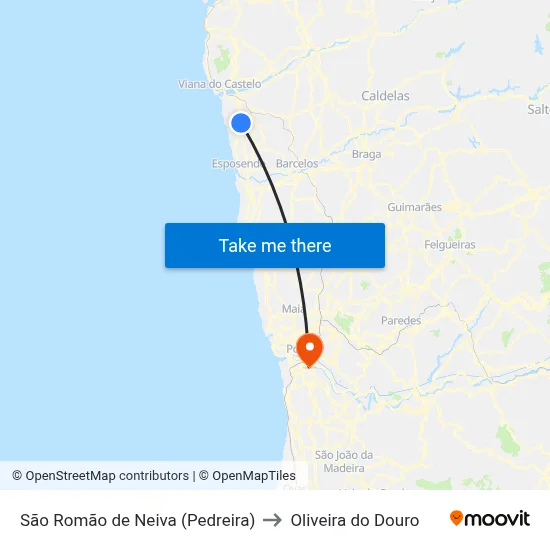 São Romão de Neiva (Pedreira) to Oliveira do Douro map