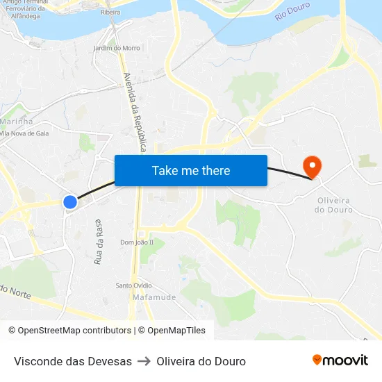 Visconde das Devesas to Oliveira do Douro map