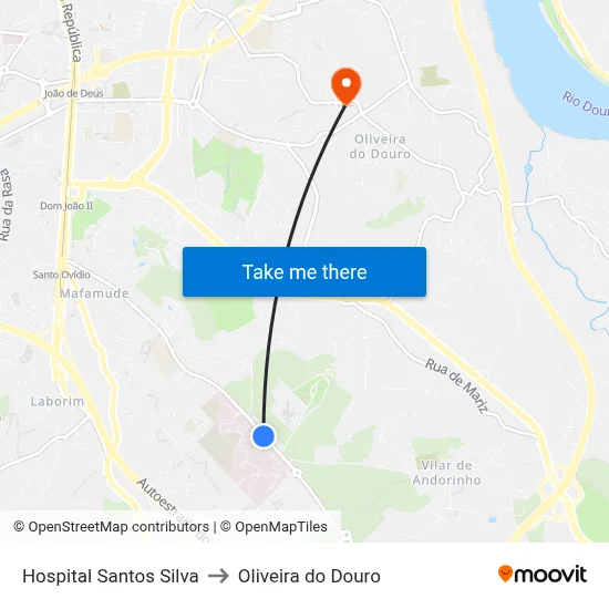 Hospital Santos Silva to Oliveira do Douro map
