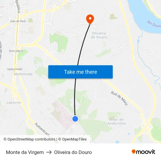 Monte da Virgem to Oliveira do Douro map
