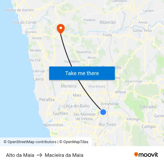 Alto da Maia to Macieira da Maia map