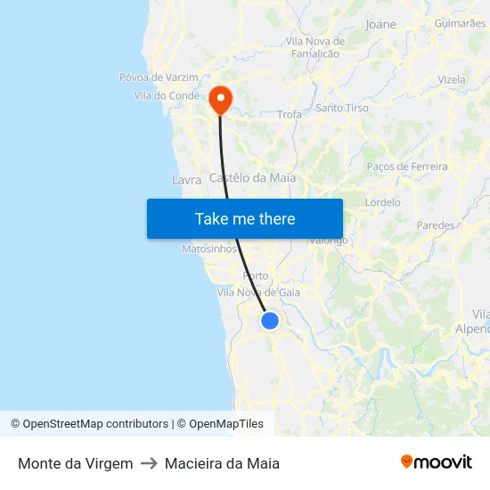 Monte da Virgem to Macieira da Maia map