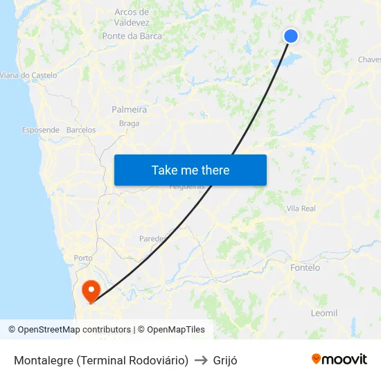 Montalegre (Terminal Rodoviário) to Grijó map