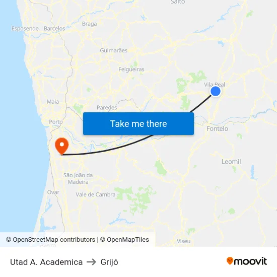 Utad A. Academica to Grijó map