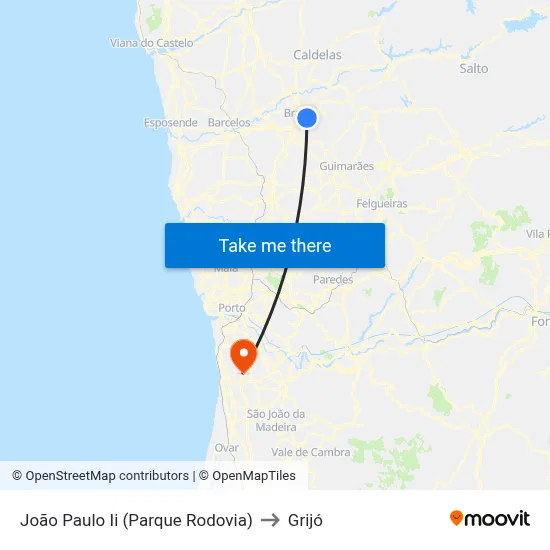 João Paulo Ii (Parque Rodovia) to Grijó map