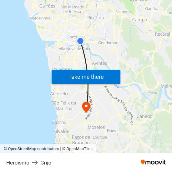 Heroísmo to Grijó map