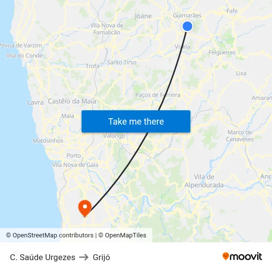 C. Saúde Urgezes to Grijó map