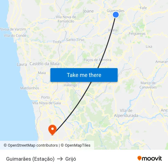 Guimarães (Estação) to Grijó map