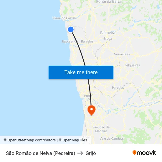 São Romão de Neiva (Pedreira) to Grijó map