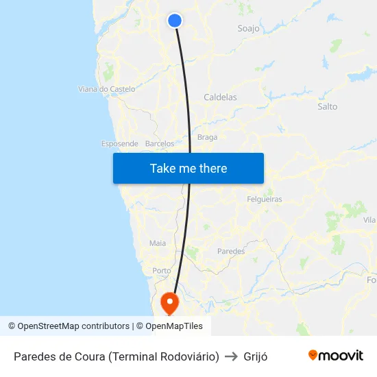 Paredes de Coura (Terminal Rodoviário) to Grijó map