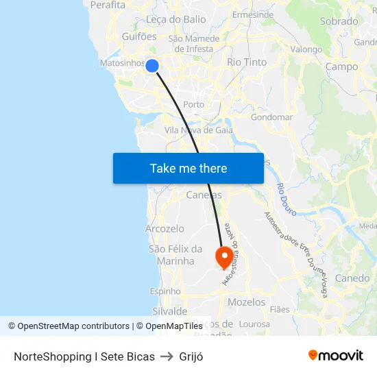 NorteShopping I Sete Bicas to Grijó map