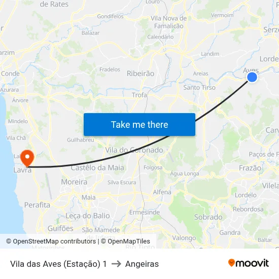 Vila das Aves (Estação) 1 to Angeiras map