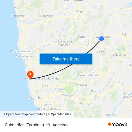 Guimarães (Terminal) to Angeiras map
