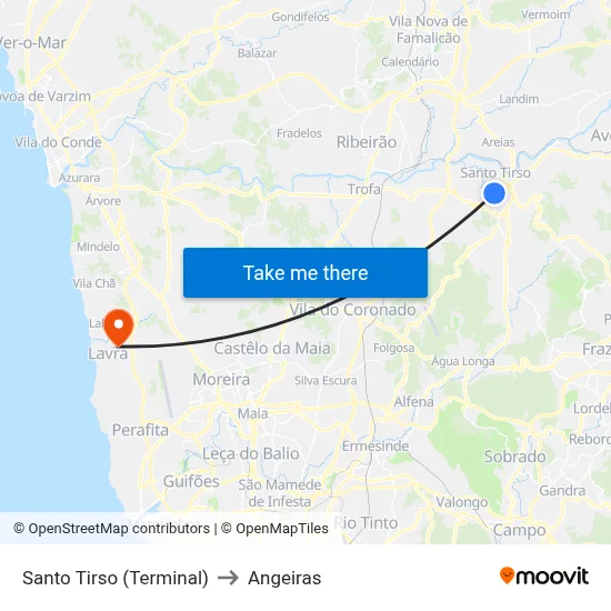 Santo Tirso (Terminal) to Angeiras map
