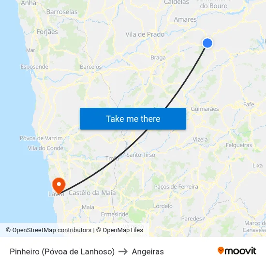 Pinheiro (Póvoa de Lanhoso) to Angeiras map