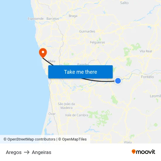 Aregos to Angeiras map