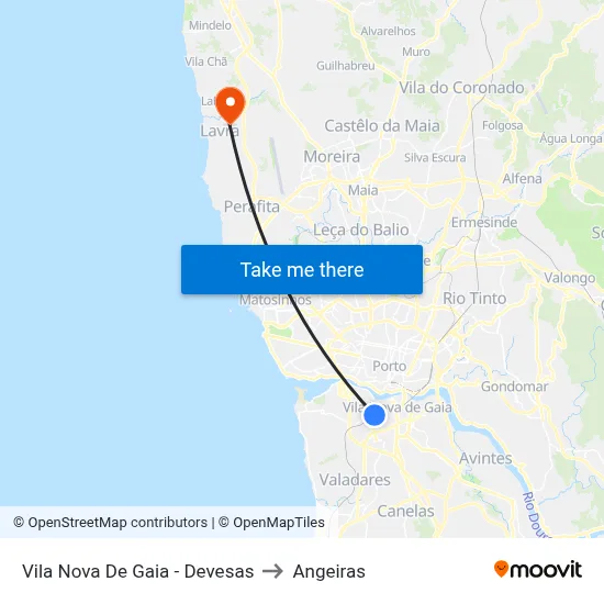 Vila Nova De Gaia - Devesas to Angeiras map