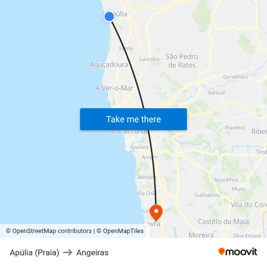 Apúlia (Praia) to Angeiras map