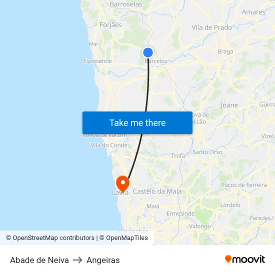 Abade de Neiva to Angeiras map