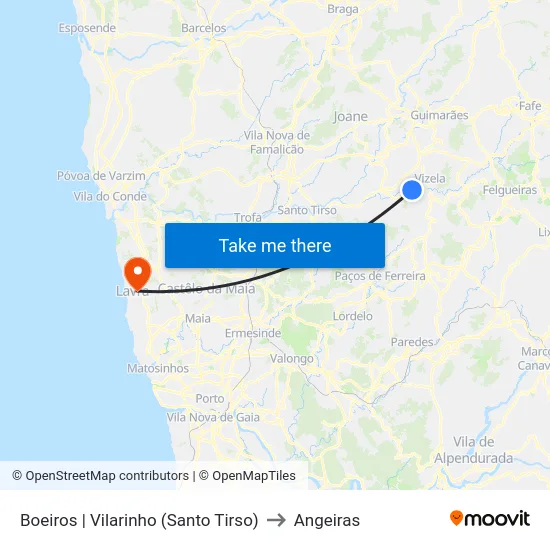 Boeiros | Vilarinho (Santo Tirso) to Angeiras map