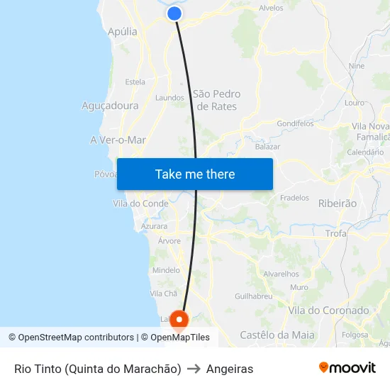 Rio Tinto (Quinta do Marachão) to Angeiras map