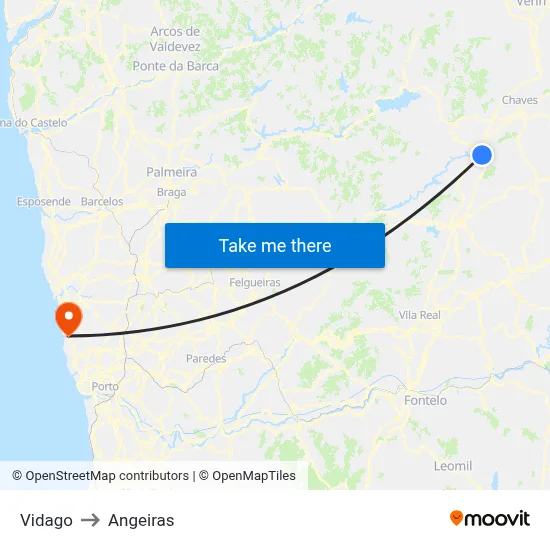 Vidago to Angeiras map