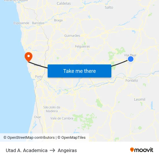 Utad A. Academica to Angeiras map
