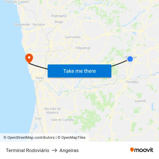 Terminal Rodoviário to Angeiras map
