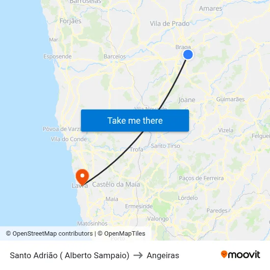 Santo Adrião ( Alberto Sampaio) to Angeiras map